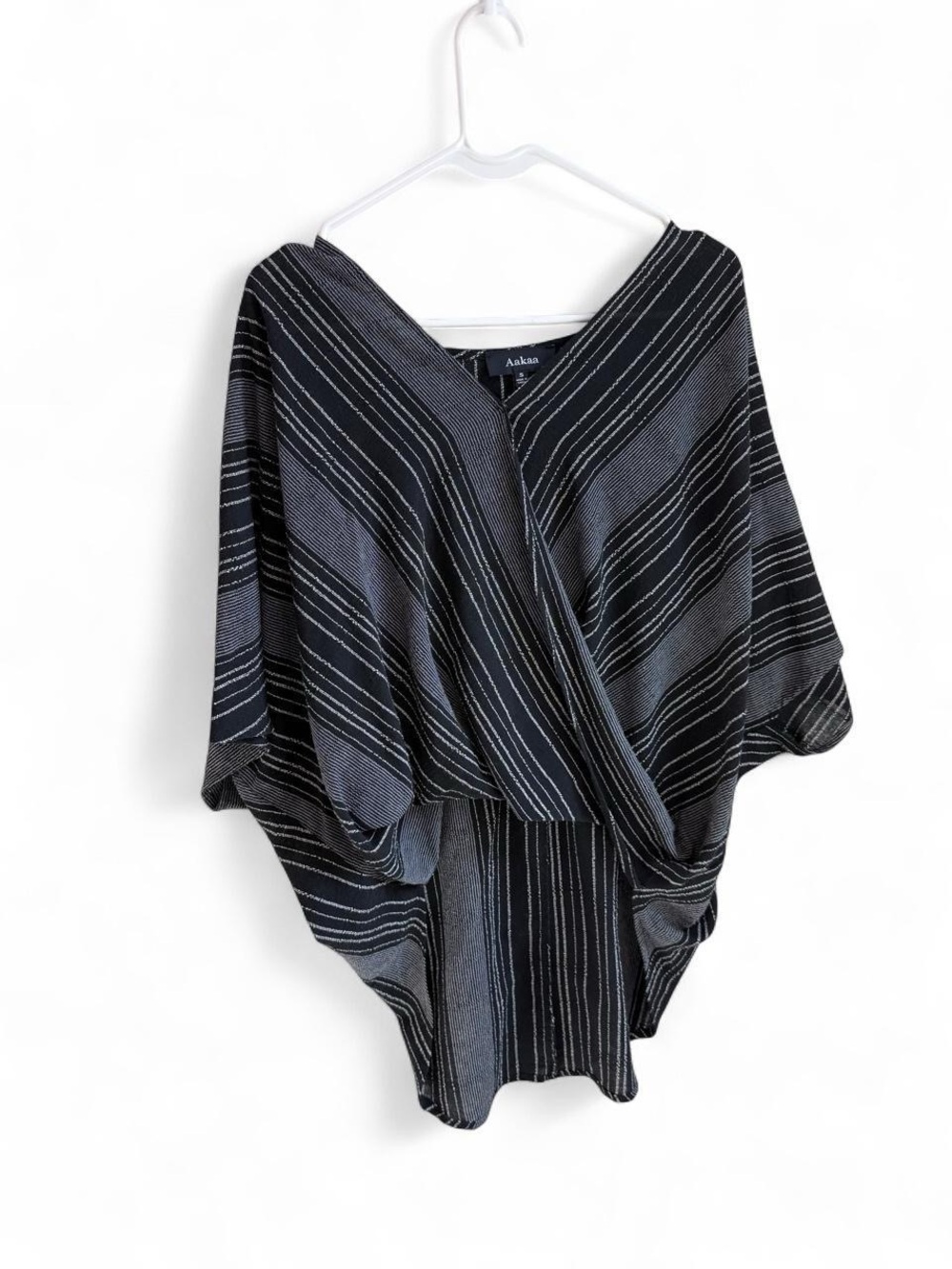 Aakaa Black & White Striped Draped Surplice Top